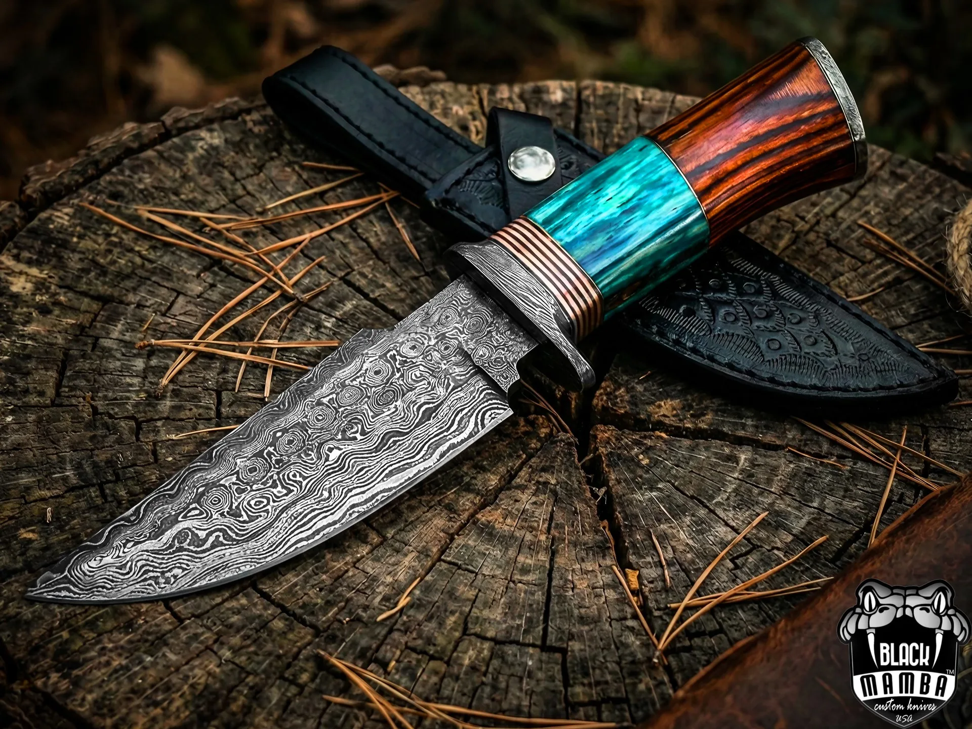 Turquoise Spacers - Damascus Skinning Knife, 9″ Overall, Turquoise Handle - view 8