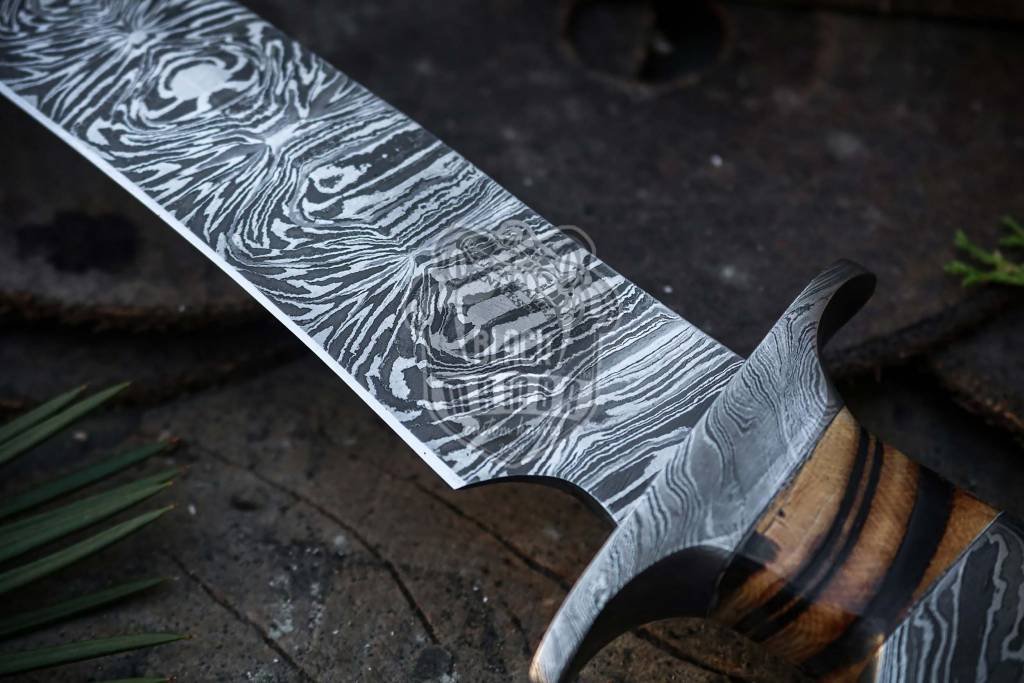 Bmk-130 Handmade Damascus Steel Bowie Knife Hunting Knife 17 inches Blade Made in USA Fifteen Thousand Year Old Fossil Handle Gift For Him - Image 3