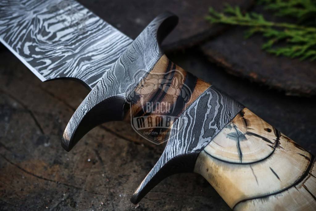 Bmk-130 Handmade Damascus Steel Bowie Knife Hunting Knife 17 inches Blade Made in USA Fifteen Thousand Year Old Fossil Handle Gift For Him - Image 4