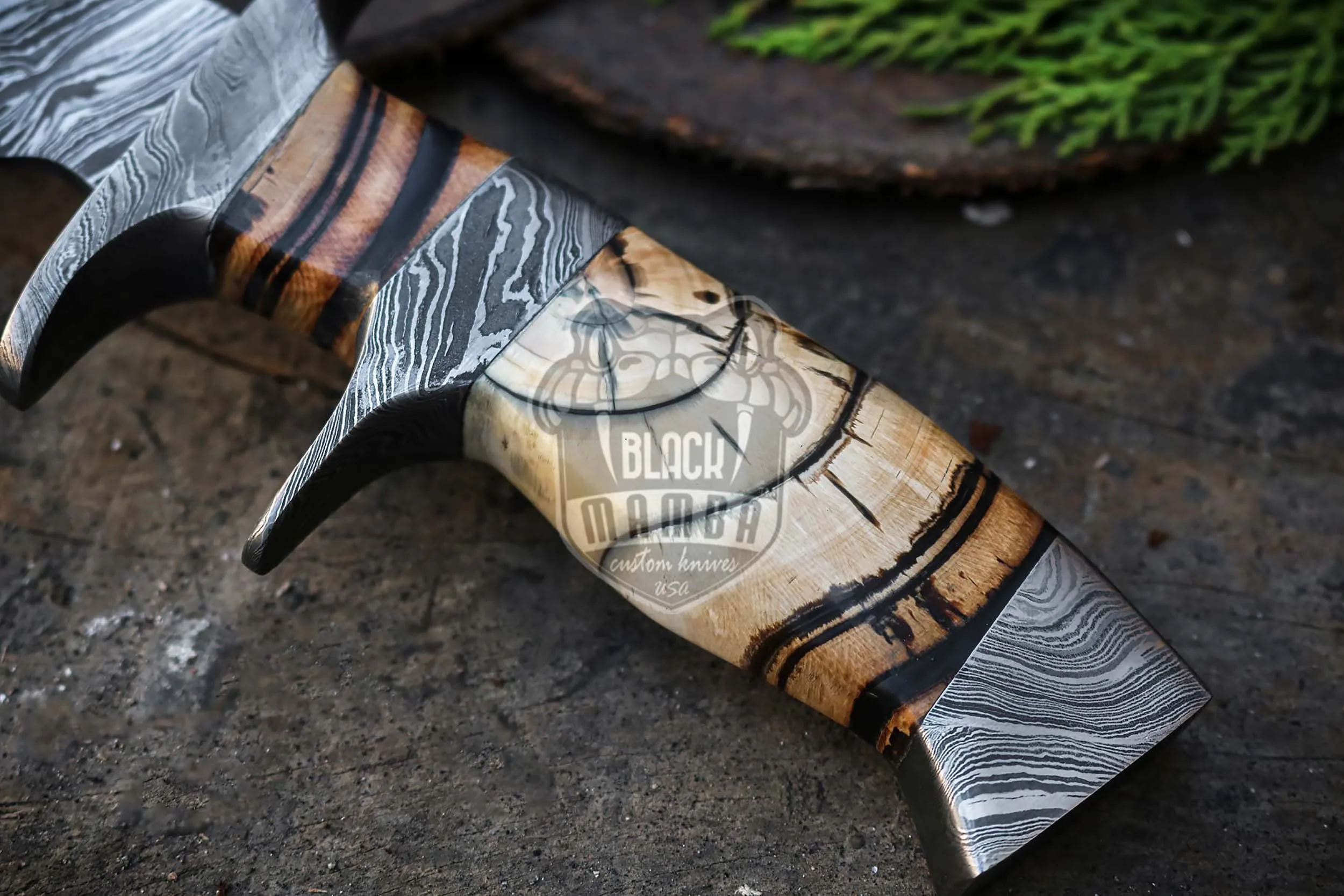 Damascus Bowie Knife, 17″ Overall, Mammoth Handle - view 5