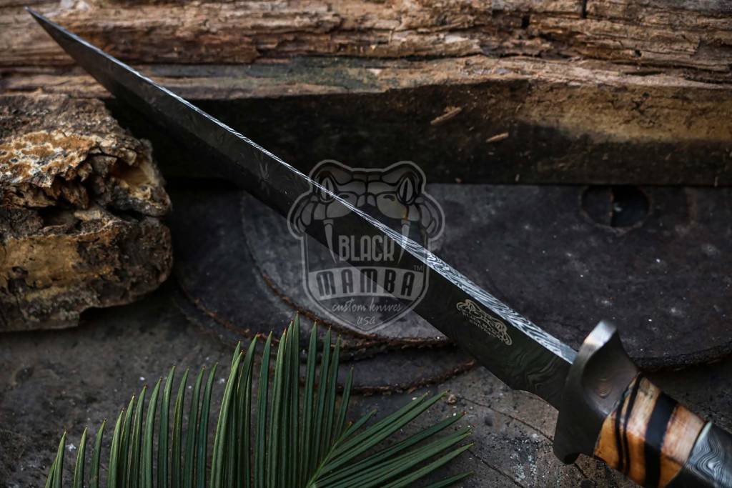 Bmk-130 Handmade Damascus Steel Bowie Knife Hunting Knife 17 inches Blade Made in USA Fifteen Thousand Year Old Fossil Handle Gift For Him - Image 9