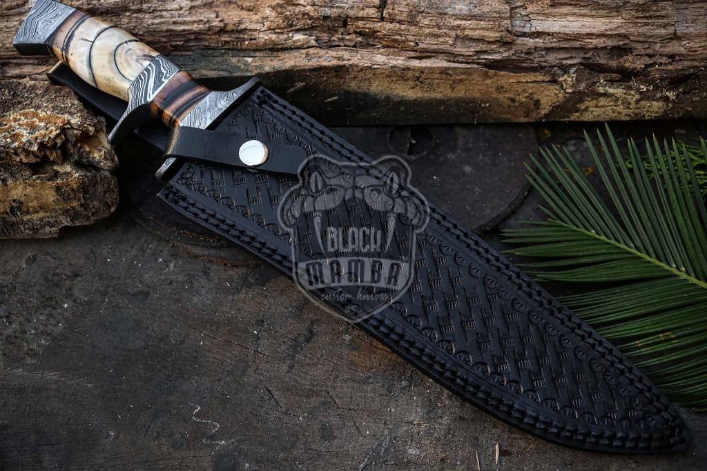 Bmk-130 Handmade Damascus Steel Bowie Knife Hunting Knife 17 inches Blade Made in USA Fifteen Thousand Year Old Fossil Handle Gift For Him - Image 11
