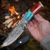 Bmk-225 Turquoise Spacers Damascus Steel Hunting knife with Leather Sheath, 9" Damascus Skinner knife, Camping / Boot knife, USA Made Fixed Blade Knife - Image 4