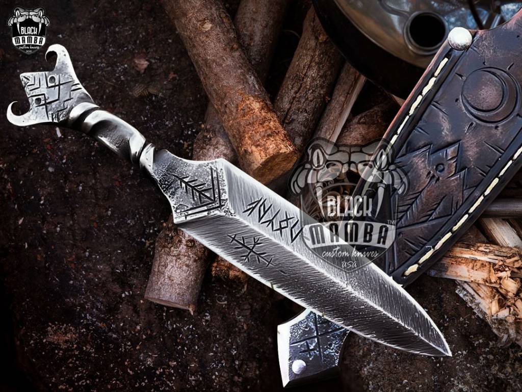 BMK- 320 Railroad Spike Hand Forged Knife, Engraved knife, Hunting Dagger, Rail Road Spike Knife, Viking Dagger, Anniversary Gifts, Gift For Men, USA - Image 6