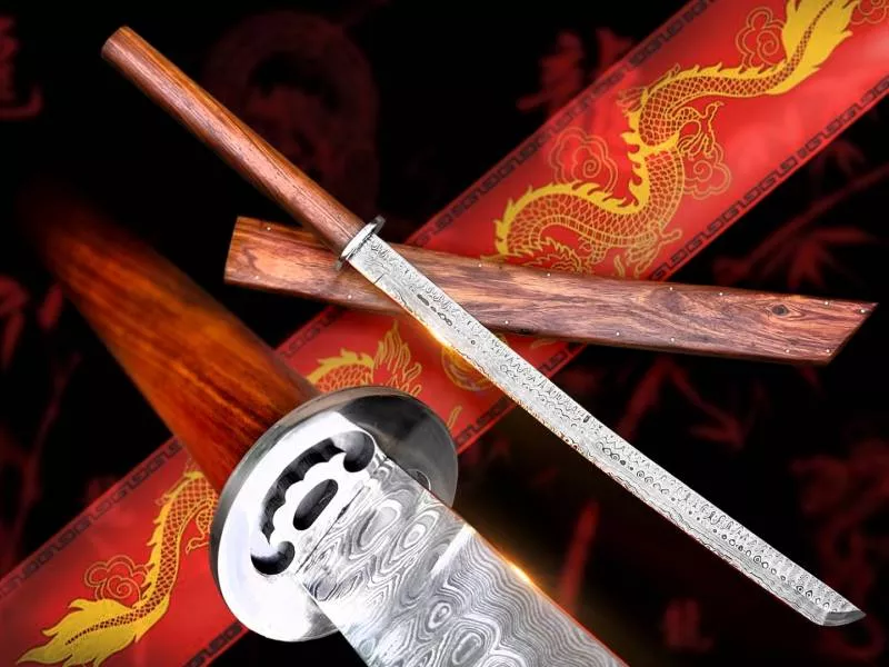 BMK-561: Handmade 32" Japanese Damascus Katana Samurai Ninja Sword – A Premium USA-Made Gift for Men With Wooden Sheath