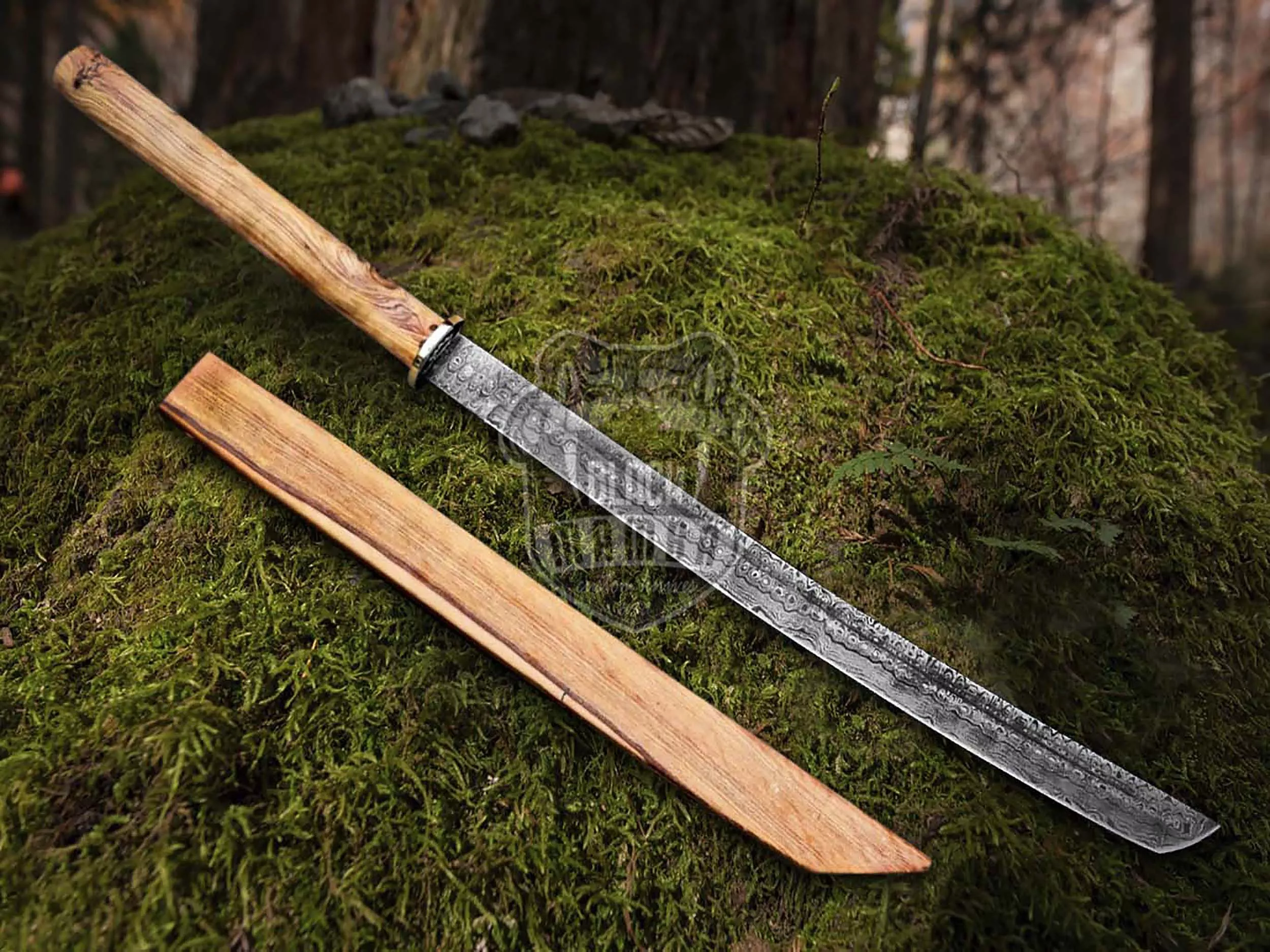 Samurai - Damascus Sword, 32″ Overall, Brass Handle | BMK-560