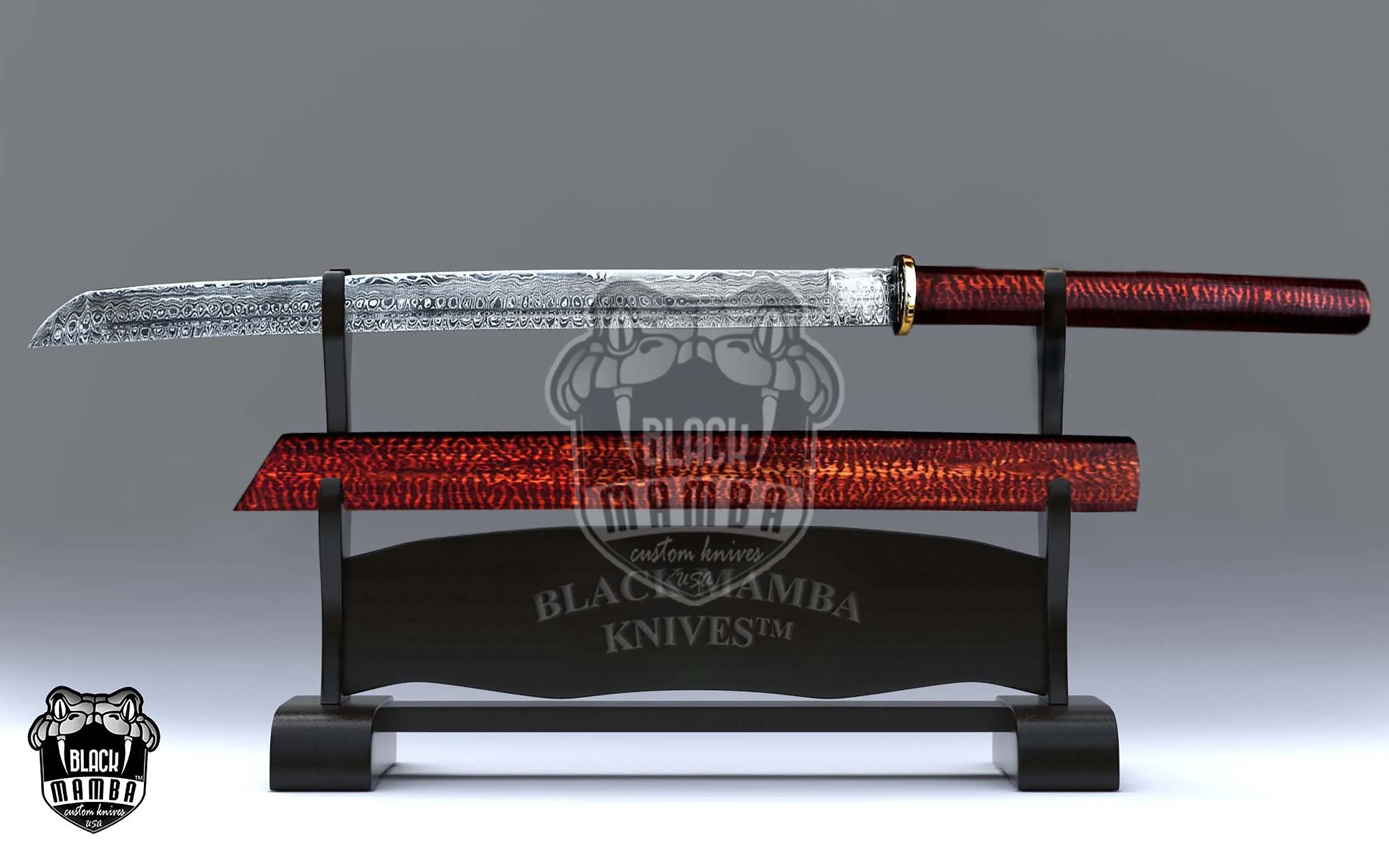 Samurai - Damascus Sword, 32″ Overall, Brass Handle | BMK-561 - view 2