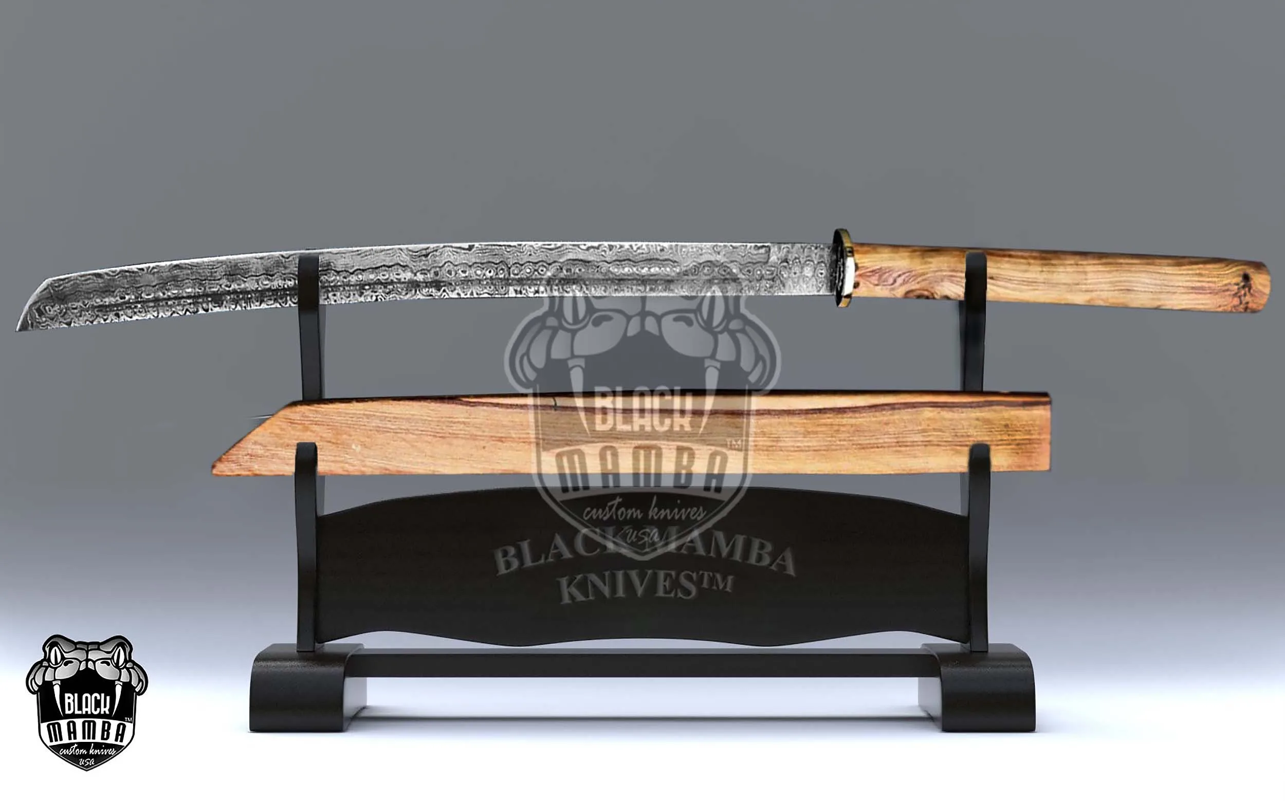 Samurai - Damascus Sword, 32″ Overall, Brass Handle | BMK-560 - view 2
