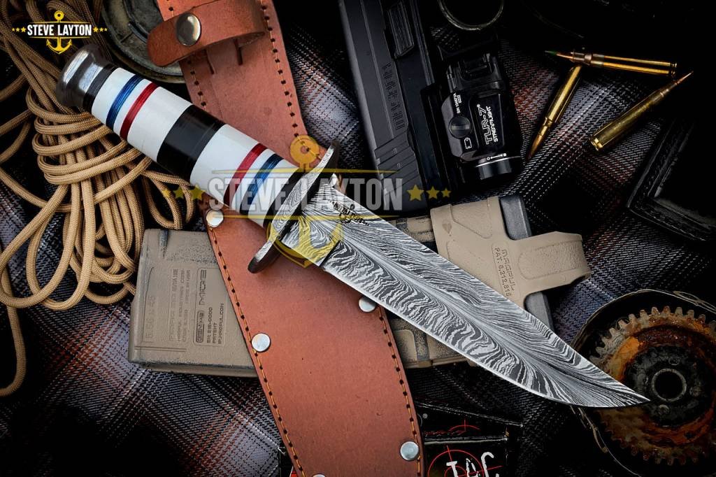Desert Storm USMC Military Damascus KA-Bar Knife Fiber Stacks Handle Limited Edition SL-026 - Image 2