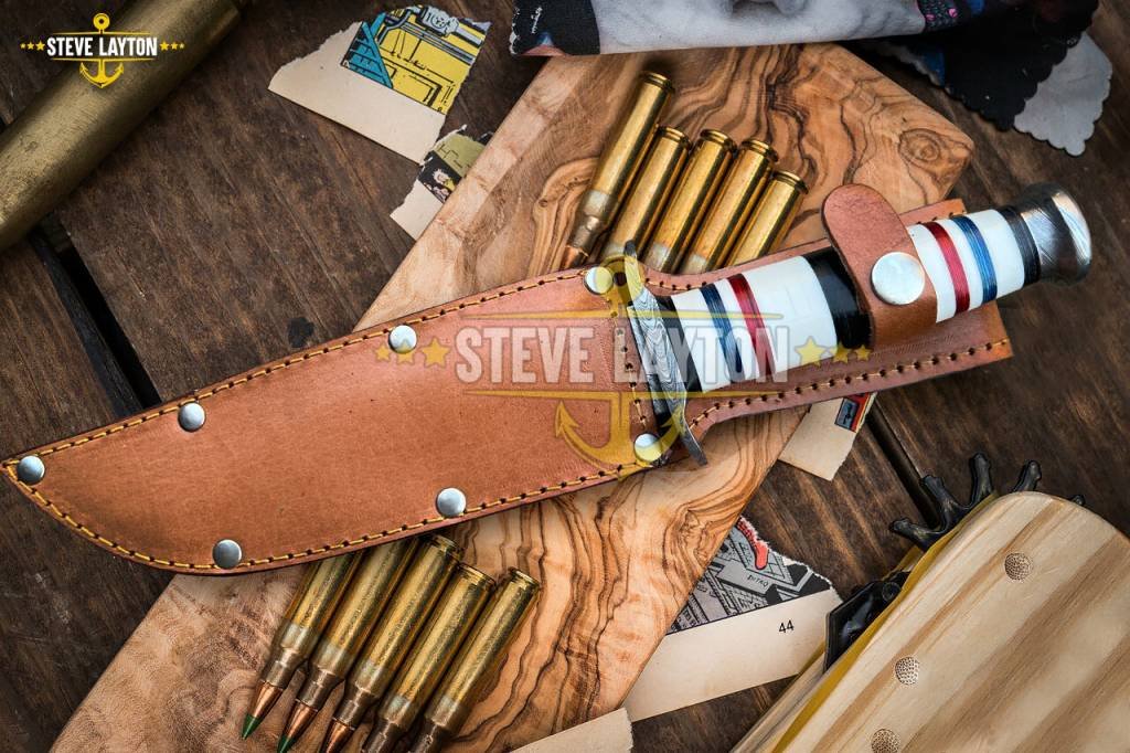 Desert Storm USMC Military Damascus KA-Bar Knife Fiber Stacks Handle Limited Edition SL-026 - Image 3