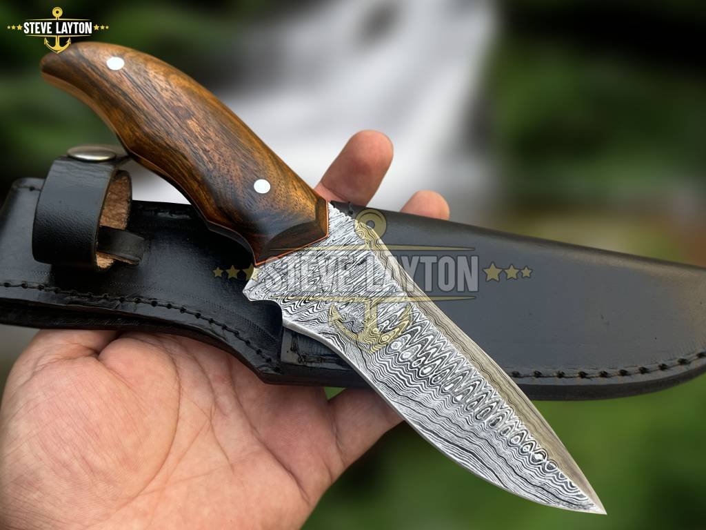 Jarhead Custom Made Damascus Military Combat Hunting Knife Walnut Wood Handle Limited Edition SL-023 - Image 2