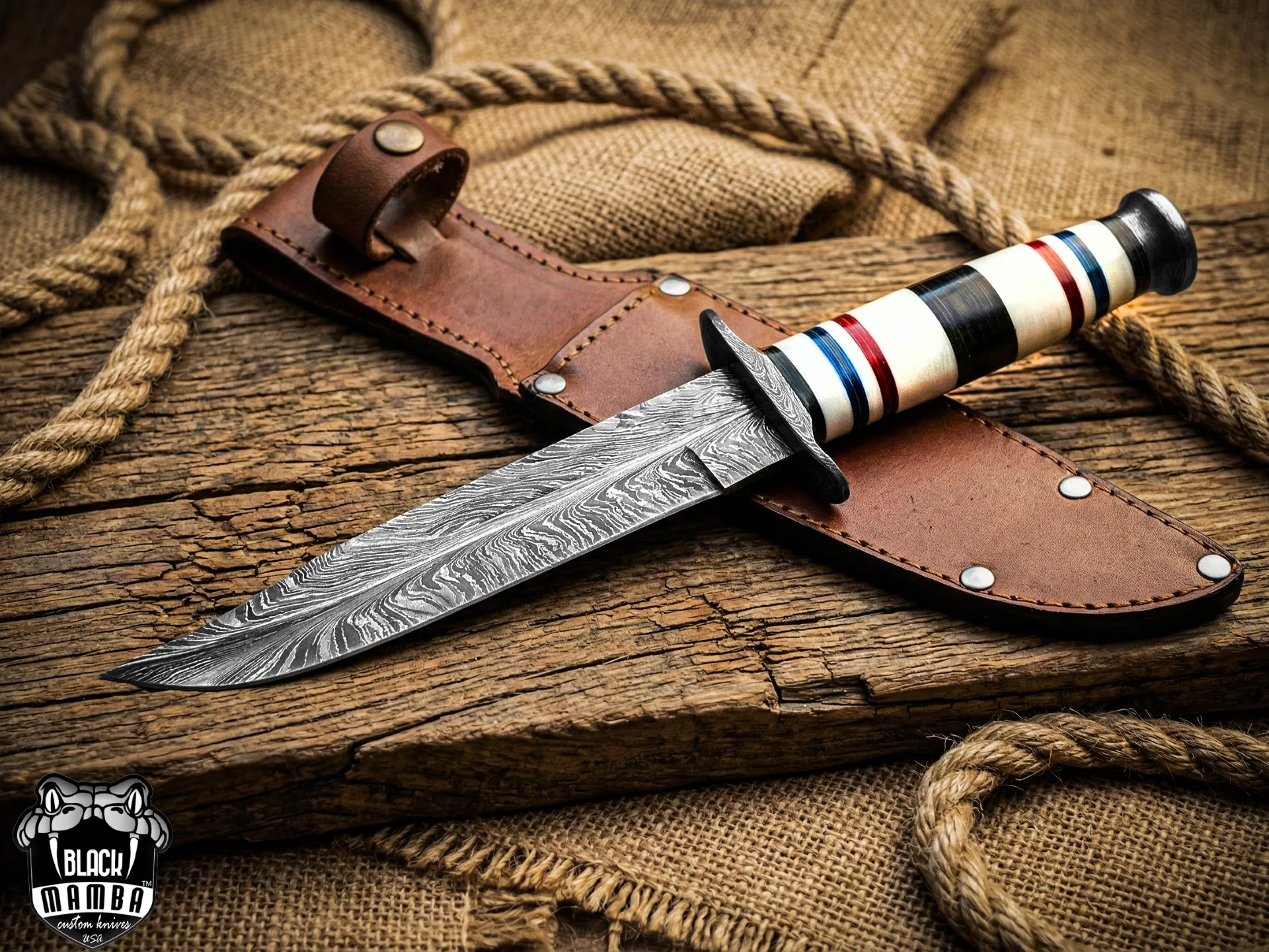 Desert Storm USMC Damascus KA-Bar Knife Fiber Stacks Handle Limited Edition | SL-026 - view 2