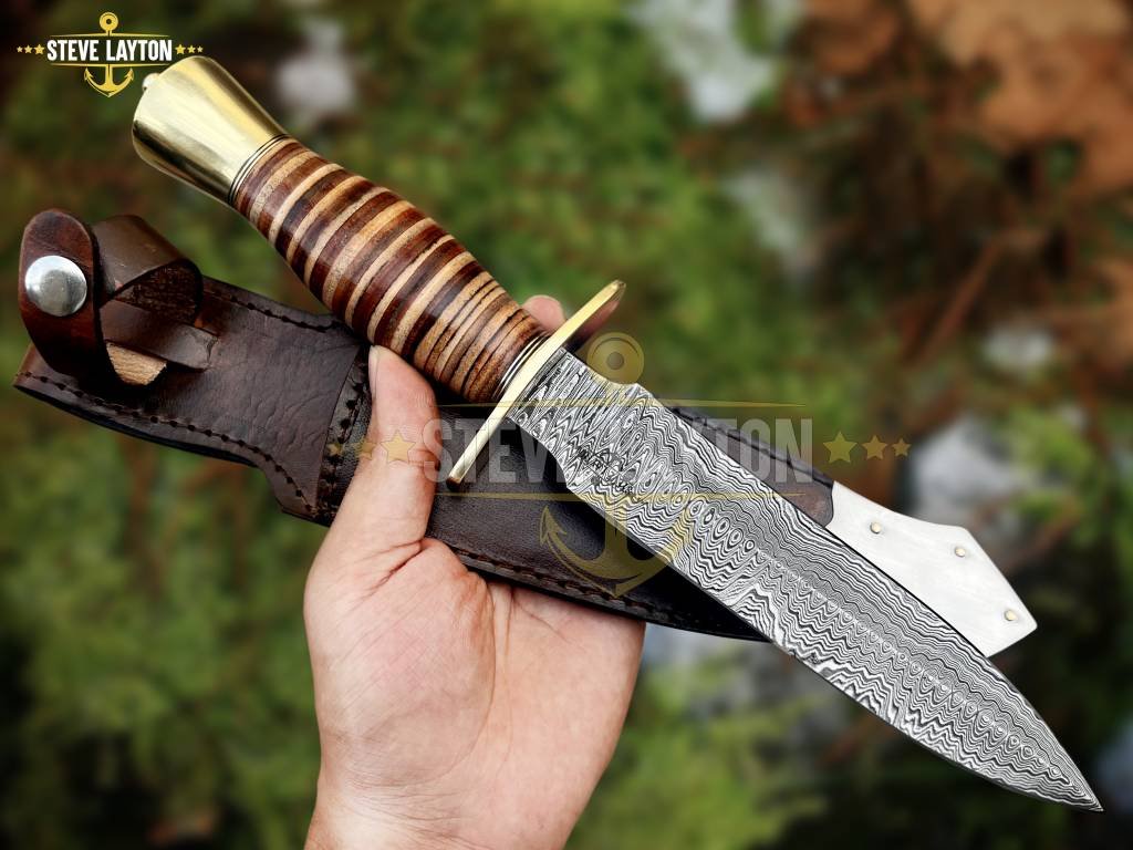 Trooper's Valor Custom Made Damascus Military Dagger Knife Leather Handle Limited Edition SL-021 - Image 2