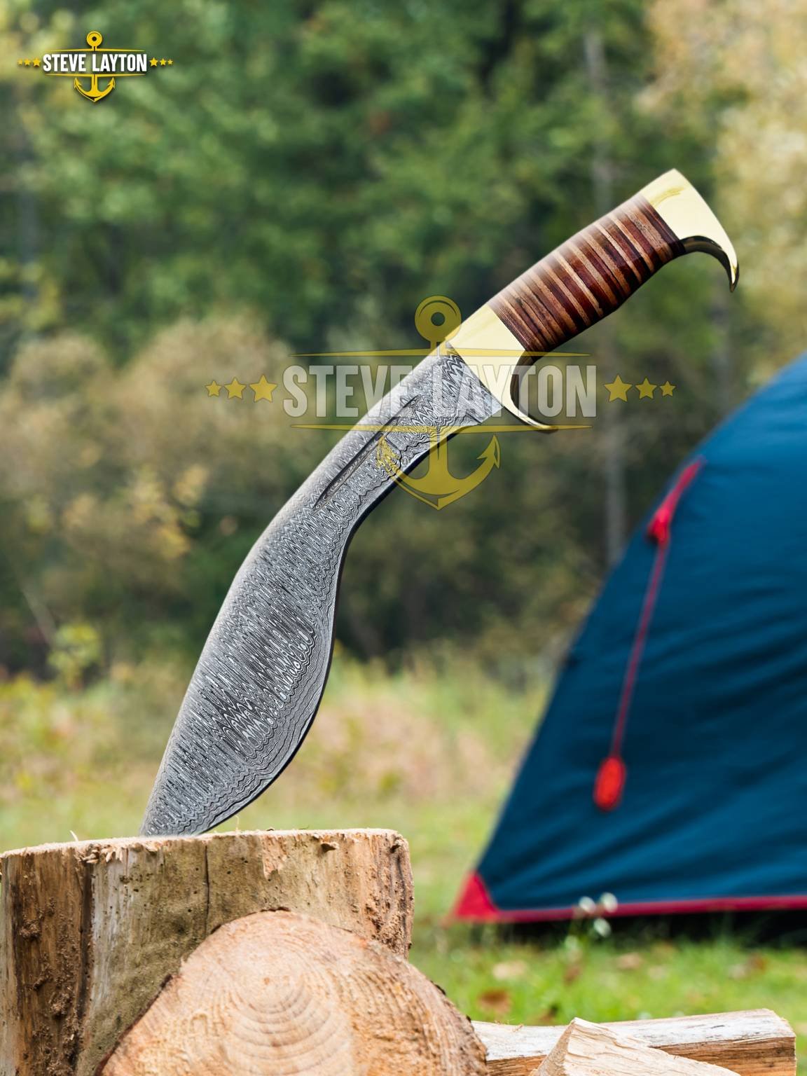 Leatherneck USMC Military Damascus Kukri Knife Leather Stacks Handle Limited Edition SL-025 - Image 4