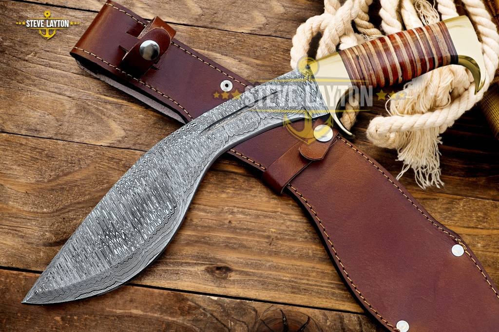 Leatherneck USMC Military Damascus Kukri Knife Leather Stacks Handle Limited Edition SL-025 - Image 5