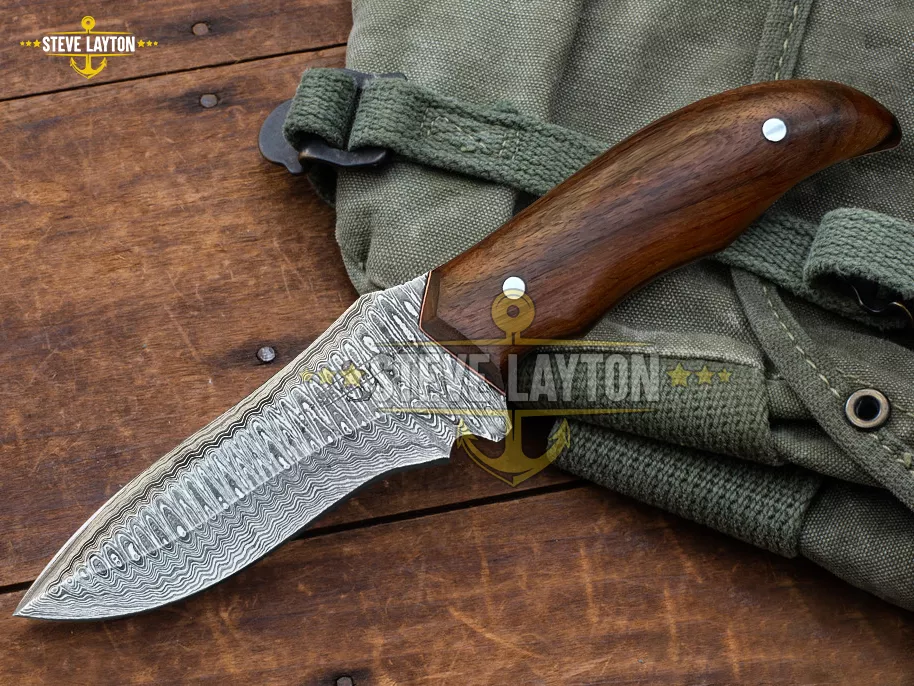Jarhead Custom Made Damascus Military Combat Hunting Knife Walnut Wood Handle Limited Edition SL-023 - Image 3