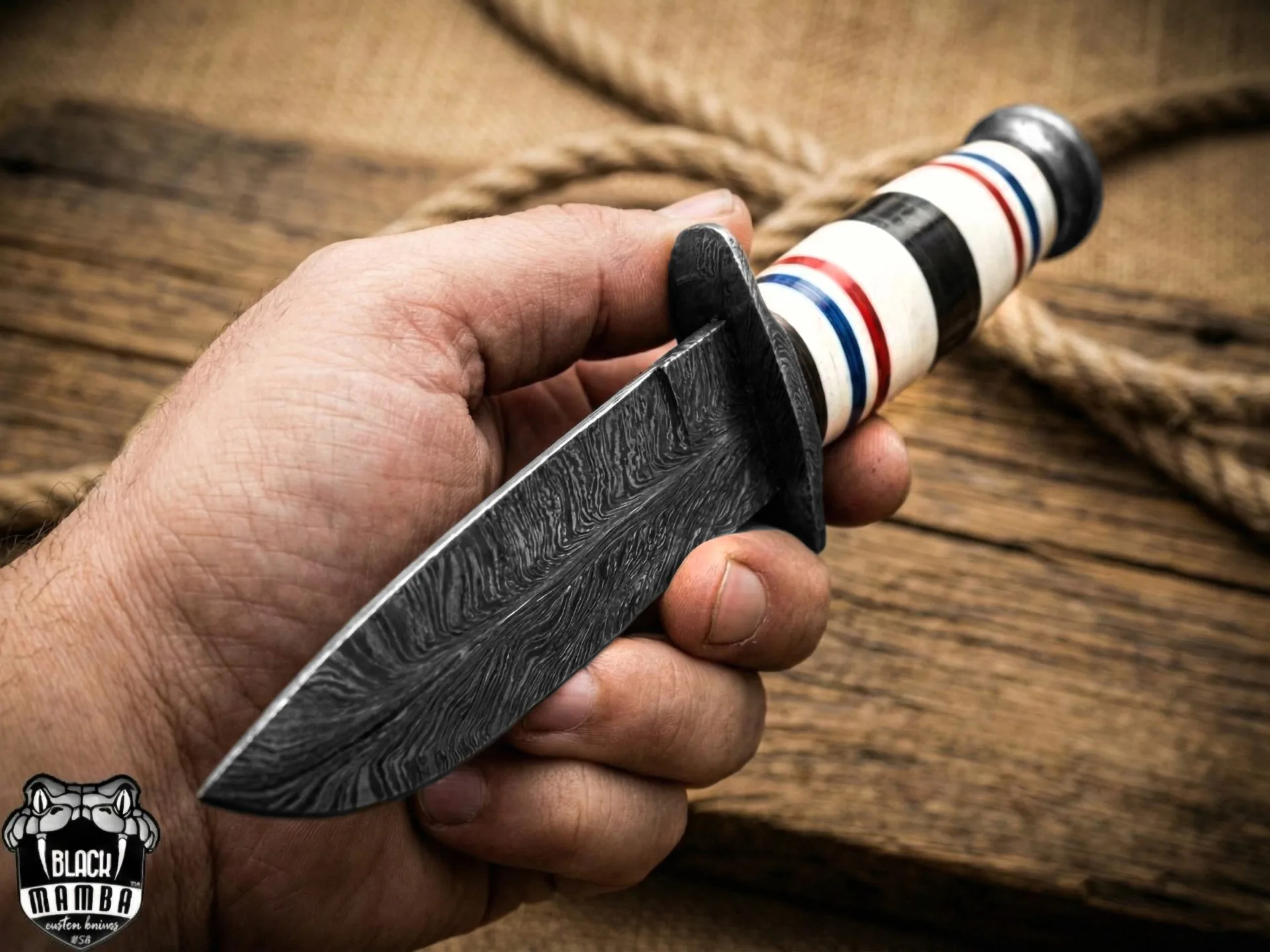 Desert Storm USMC Damascus KA-Bar Knife Fiber Stacks Handle Limited Edition | SL-026 - view 5