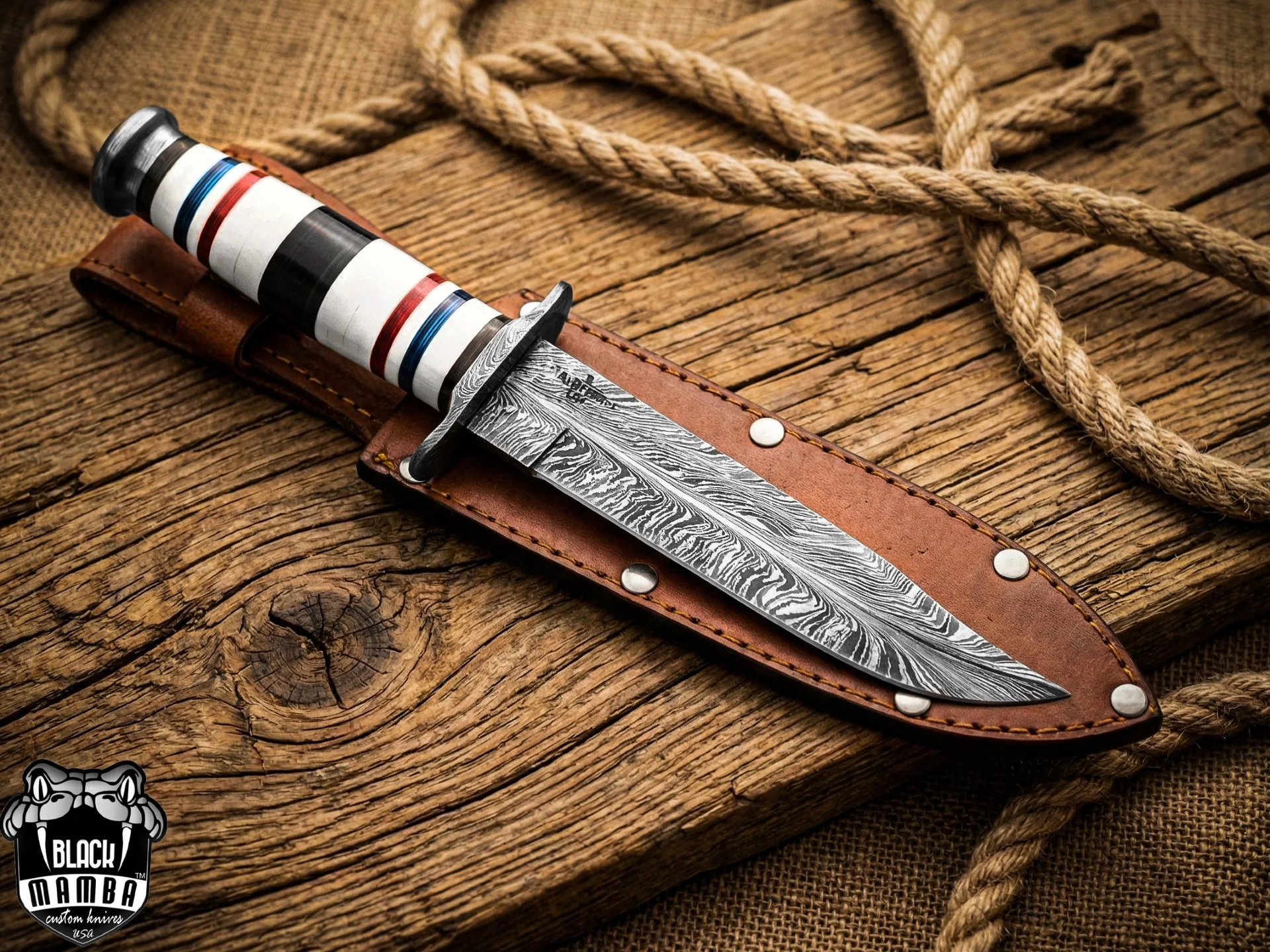 Desert Storm USMC Damascus KA-Bar Knife Fiber Stacks Handle Limited Edition | SL-026 - view 8