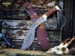 Leatherneck USMC Military Damascus Kukri Knife Leather Stacks Handle Limited Edition SL-025