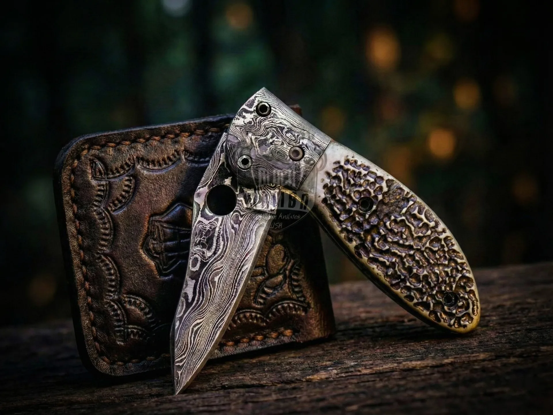 Cottonmouth - Damascus Folding Pocket Knife, 7″ Overall - view 4