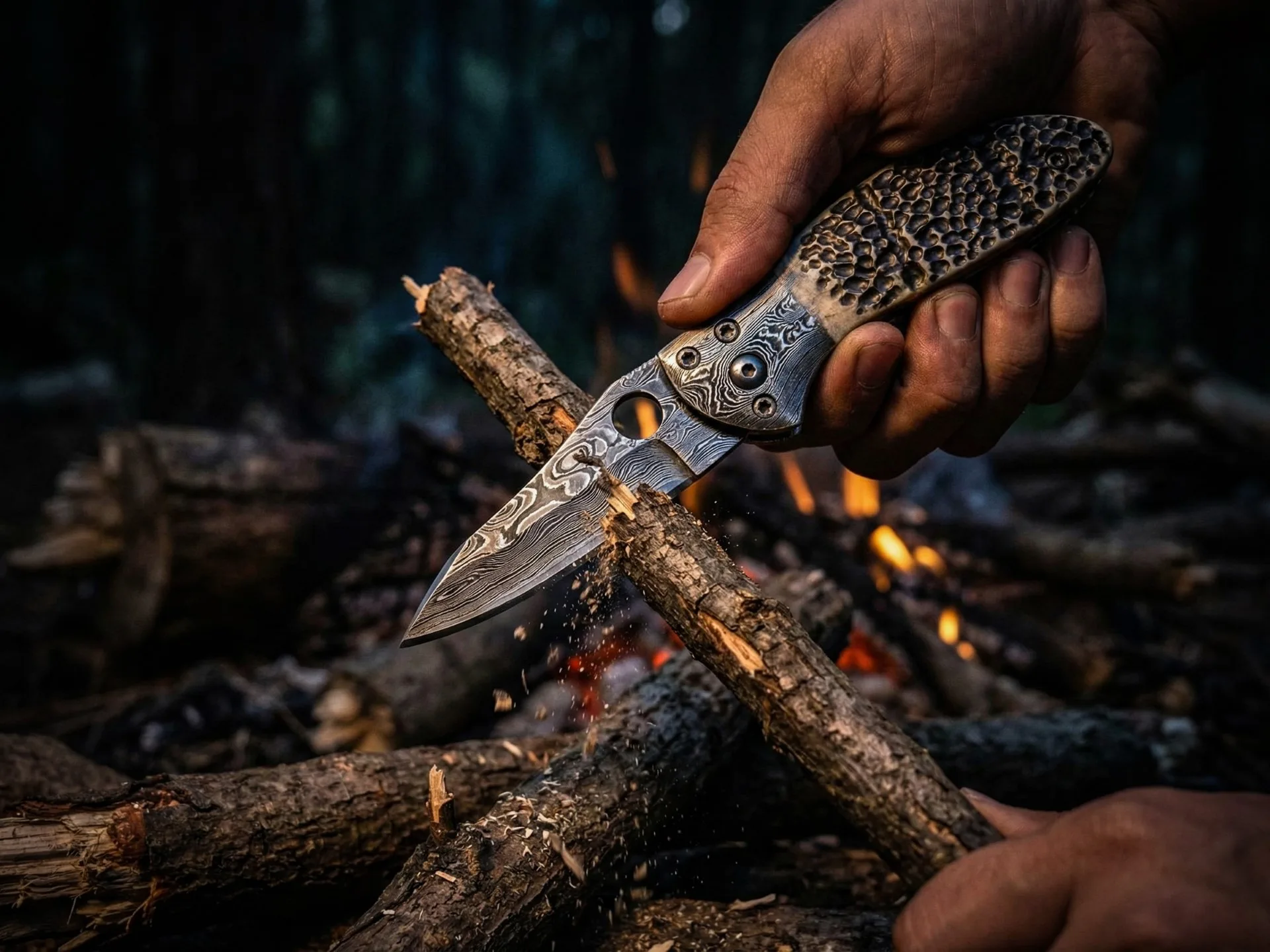 Cottonmouth - Damascus Folding Pocket Knife, 7″ Overall - view 9