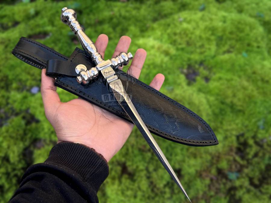 Bmk-562 High Quailty Made Stainless Steel Four Edge Cross Dagger Blade Knife with Leather Sheath, Hand Crafted Handle, Gift For Him, Gift For men, Christmas GIft