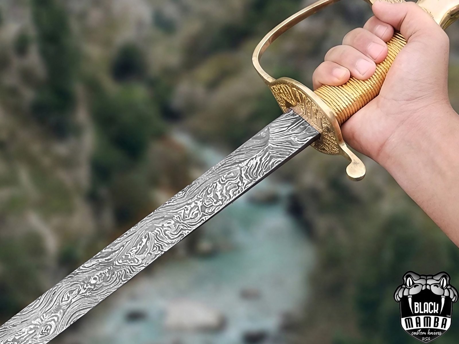 BMK-559 Military Officer Sword Hand-forged Damascus Steel Sword, Brass Engraved Handle With Premium Scabbard, Groomsmen Gift, Anniversarry Gift - Image 3