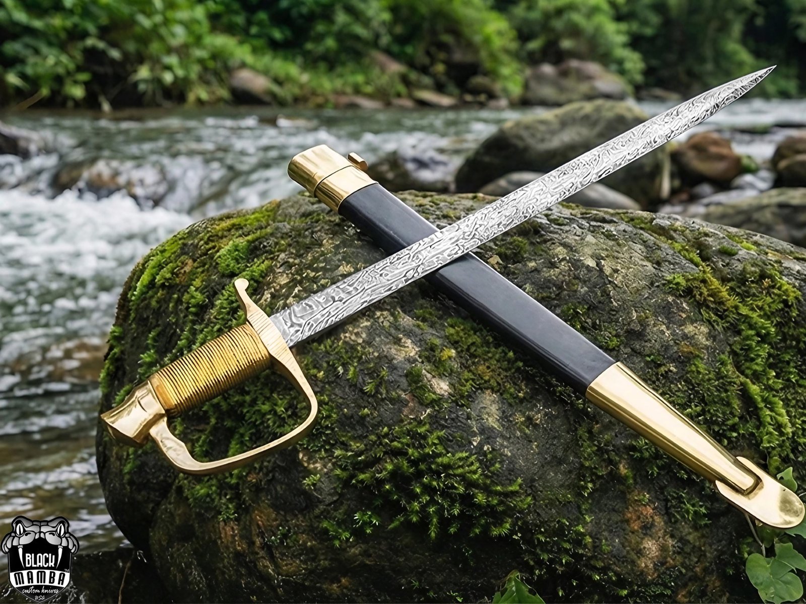 BMK-559 Military Officer Sword Hand-forged Damascus Steel Sword, Brass Engraved Handle With Premium Scabbard, Groomsmen Gift, Anniversarry Gift - Image 9