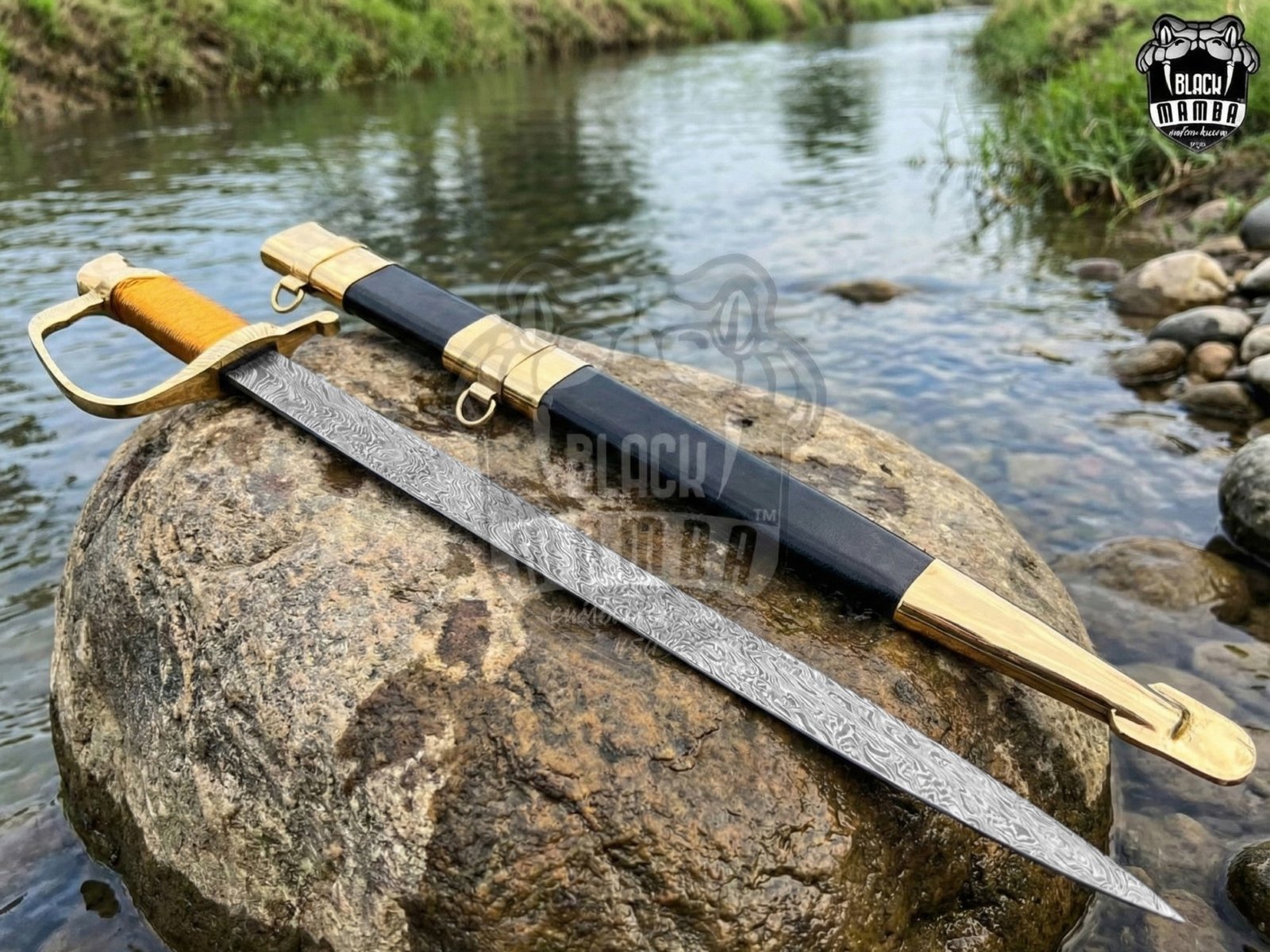 BMK-559 Military Officer Sword Hand-forged Damascus Steel Sword, Brass Engraved Handle With Premium Scabbard, Groomsmen Gift, Anniversarry Gift - Image 4