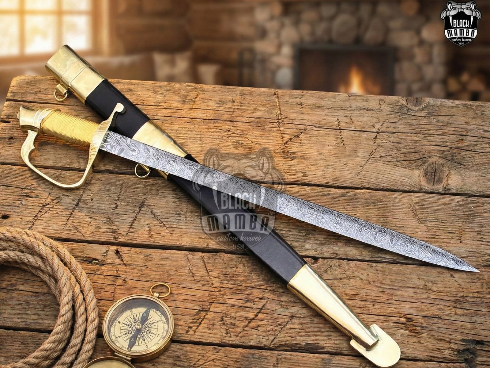 BMK-559 Military Officer Sword Hand-forged Damascus Steel Sword, Brass Engraved Handle With Premium Scabbard, Groomsmen Gift, Anniversarry Gift - Image 5