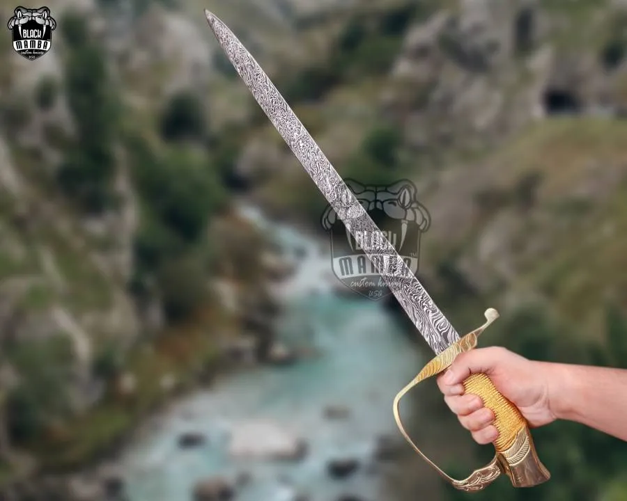 BMK-559 Military Officer Sword Hand-forged Damascus Steel Sword, Brass Engraved Handle With Premium Scabbard, Groomsmen Gift, Anniversarry Gift - Image 4