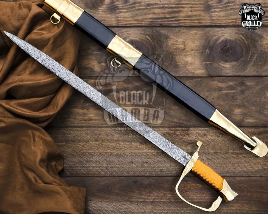 BMK-559 Military Officer Sword Hand-forged Damascus Steel Sword, Brass Engraved Handle With Premium Scabbard, Groomsmen Gift, Anniversarry Gift - Image 2