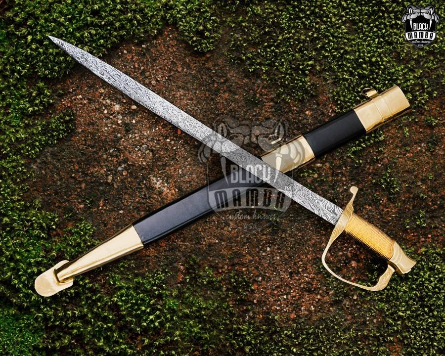 BMK-559 Military Officer Sword Hand-forged Damascus Steel Sword, Brass Engraved Handle With Premium Scabbard, Groomsmen Gift, Anniversarry Gift - Image 3