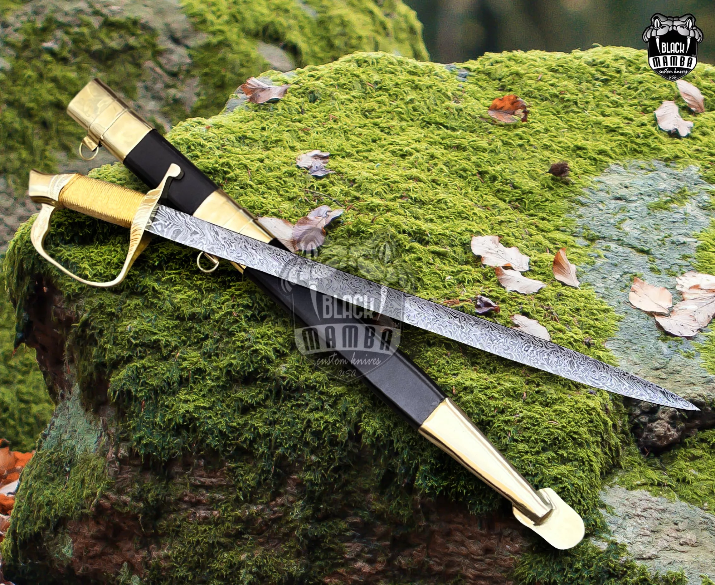 BMK-559 Military Officer Sword Hand-forged Damascus Steel Sword, Brass Engraved Handle With Premium Scabbard, Groomsmen Gift, Anniversarry Gift