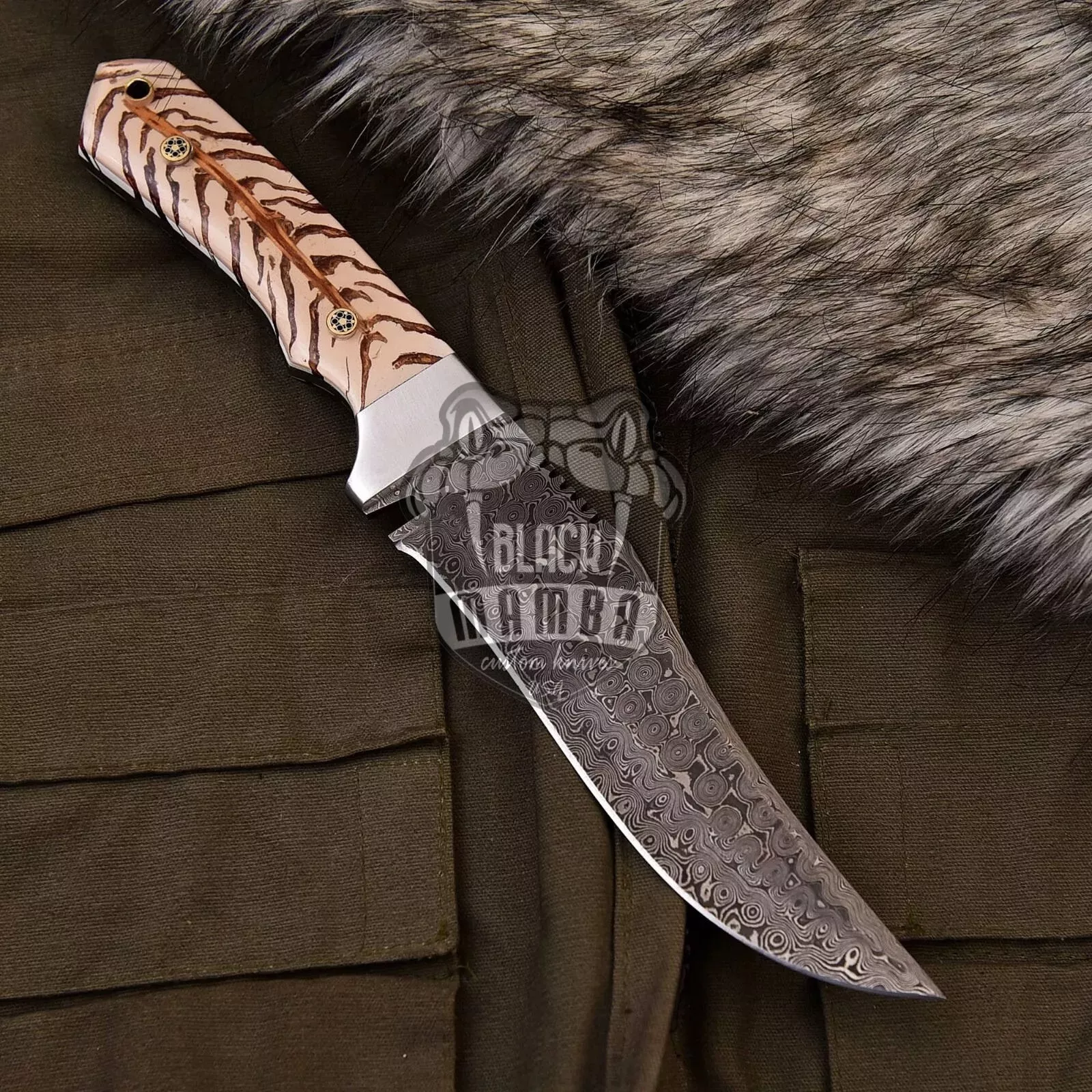 Nile Crocodile - Damascus Hunting Knife, 11″ Overall