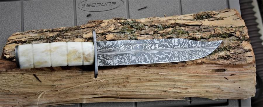 BMK-1006-L1 Limited Edition Ka-Bar Style Damascus Knife – 12" Feather Pattern Blade with Camel Bone Handle - Image 3