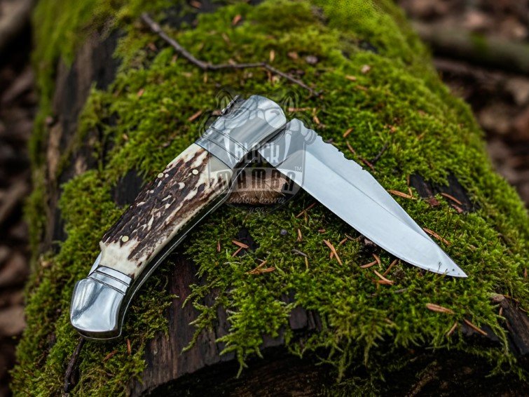 BMK-653 Handmade 440C Steel Pocket Knife with Stage Handle and Leather Sheath | Perfect for Hunting,Camping & Fishing - Image 3