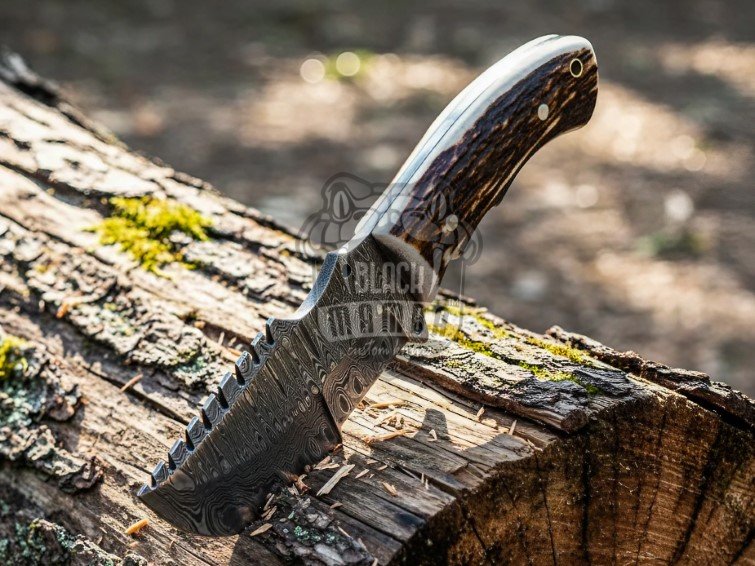 BMK-652 Custom Handmade Damascus Tracker Beautiful Knife with Stage Handle with Leather Sheath Camping Knife & Hunting Knife - Image 4