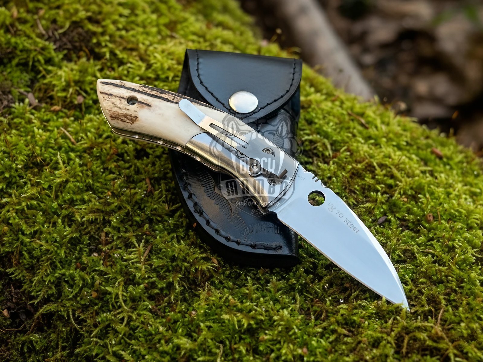 BMK-648 Handmade Pocket Knife with Stag Handle  | vg-10 Steel  Folding Knife|Camping Pocket Knife with Clip