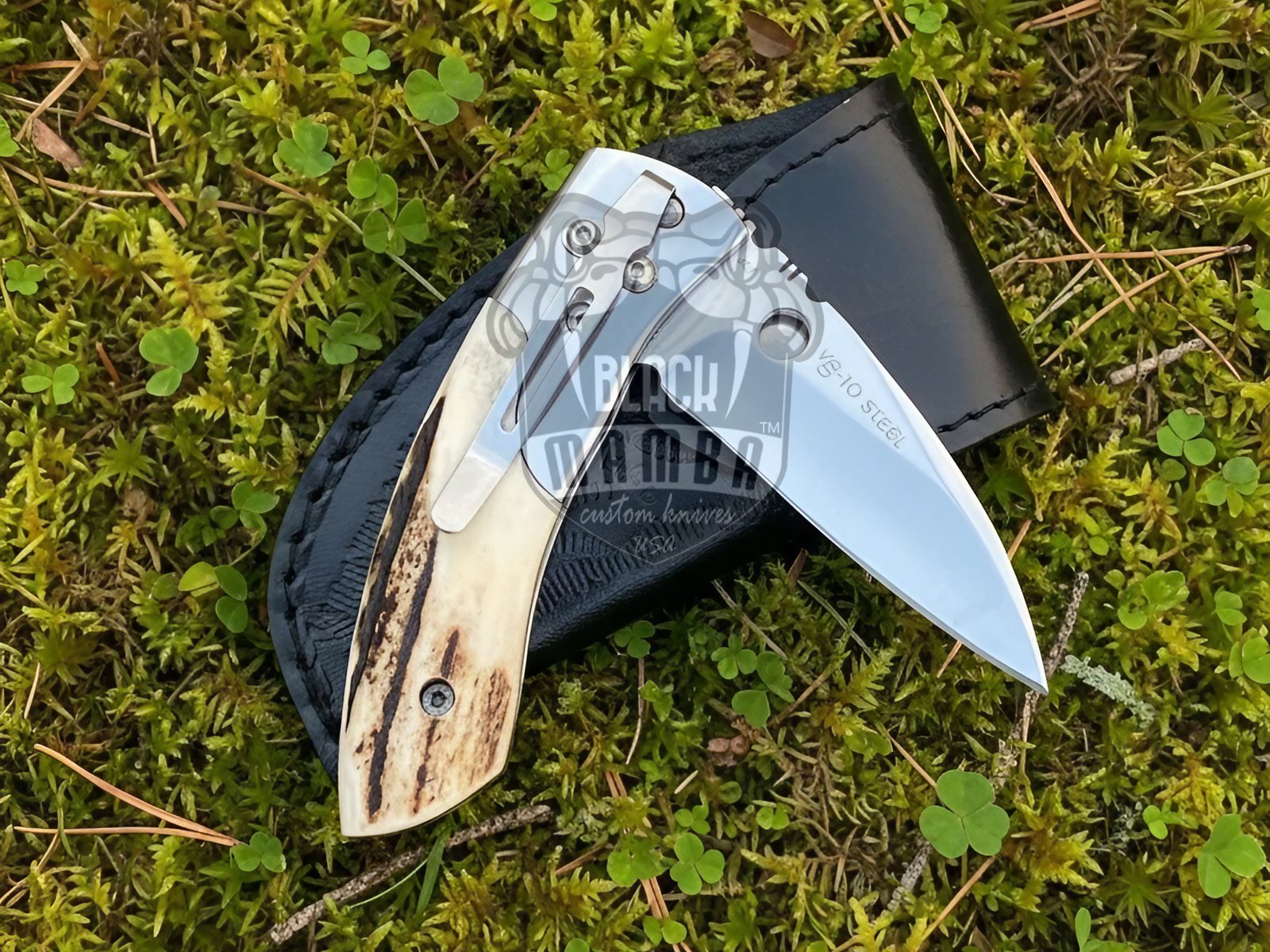 BMK-648 Handmade Pocket Knife with Stag Handle  | vg-10 Steel  Folding Knife|Camping Pocket Knife with Clip - Image 4
