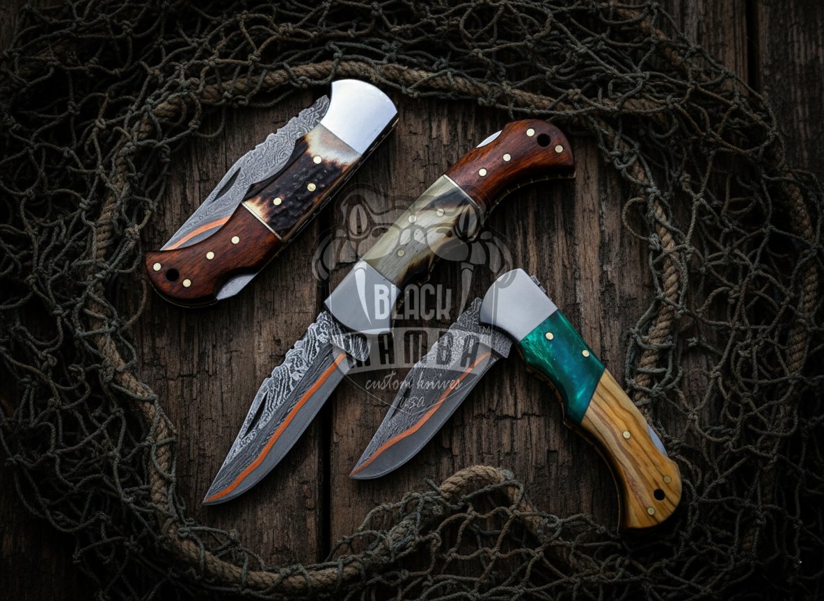 BMK-600 BMK Shadow Horn Copper Damascus Steel Pocket Knife | Handmade Folding Knife for Hunting and Camping | Perfect Gift Choice - Image 2