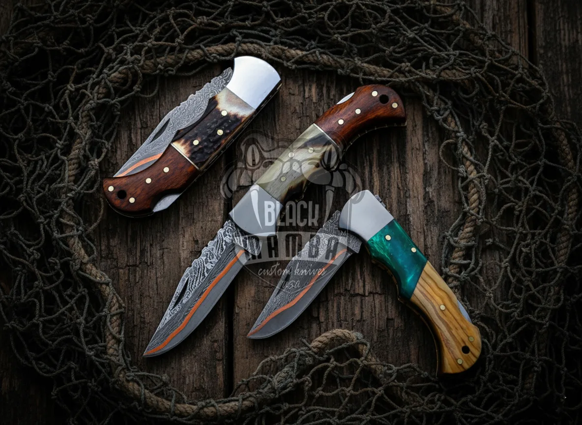 BMK Shadow Horn Copper - Damascus Folding Pocket Knife, 6.5″ Overall, Stag Handle - view 2