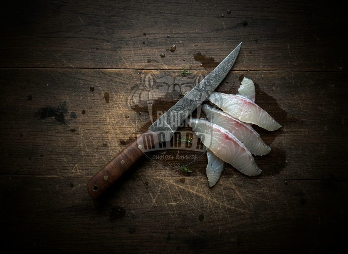 BMK-566 Damascus Fish Fillet knife with leather Sheath | fishing knife for Camping and Hunting - Image 2