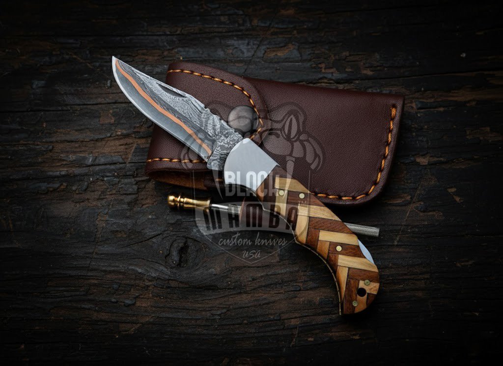 BMK-600 BMK Shadow Horn Copper Damascus Steel Pocket Knife | Handmade Folding Knife for Hunting and Camping | Perfect Gift Choice - Image 3