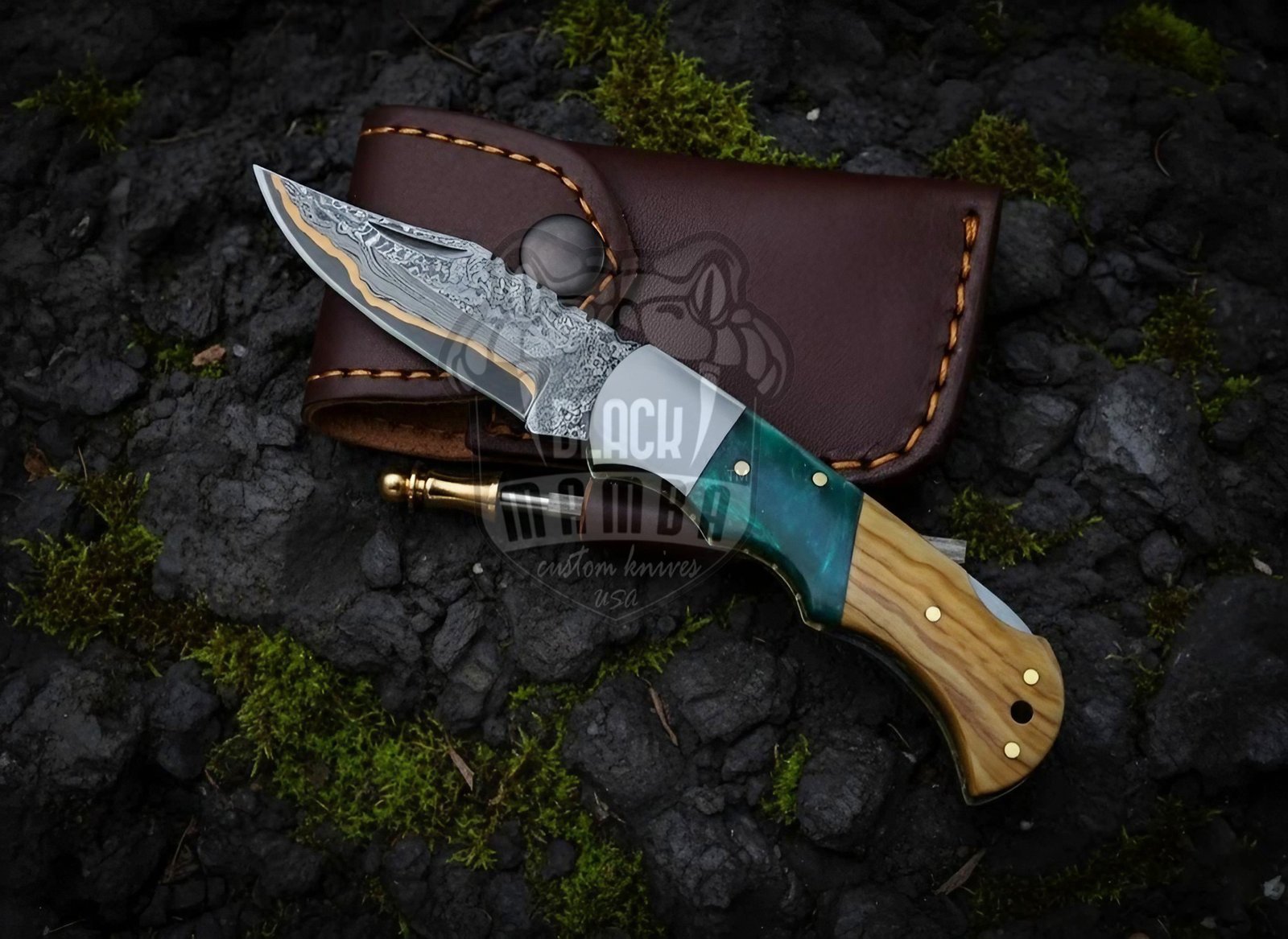 BMK-600 BMK Shadow Horn Copper Damascus Steel Pocket Knife | Handmade Folding Knife for Hunting and Camping | Perfect Gift Choice - Image 4