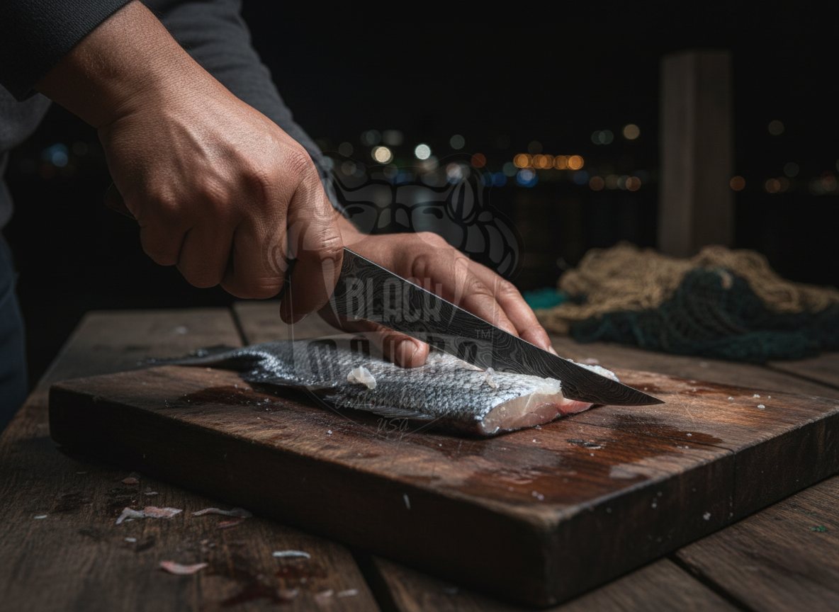 BMK-566 Damascus Fish Fillet knife with leather Sheath | fishing knife for Camping and Hunting - Image 4