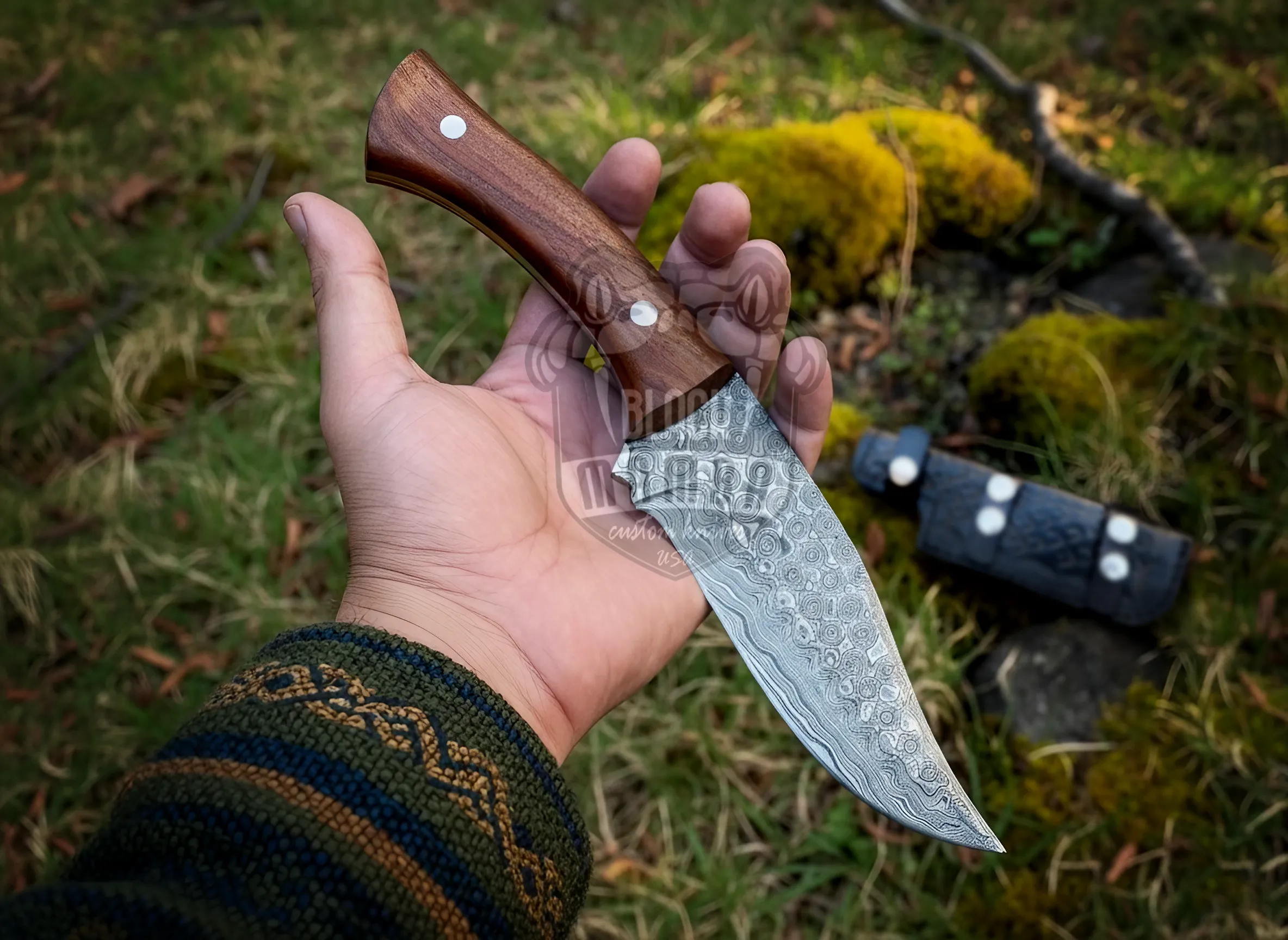Hunter’s Legacy Handmade Damascus Hunting Knife with Leather Sheath | Camping Bowie Knife | Skinner Knife | BMK-320 - view 3