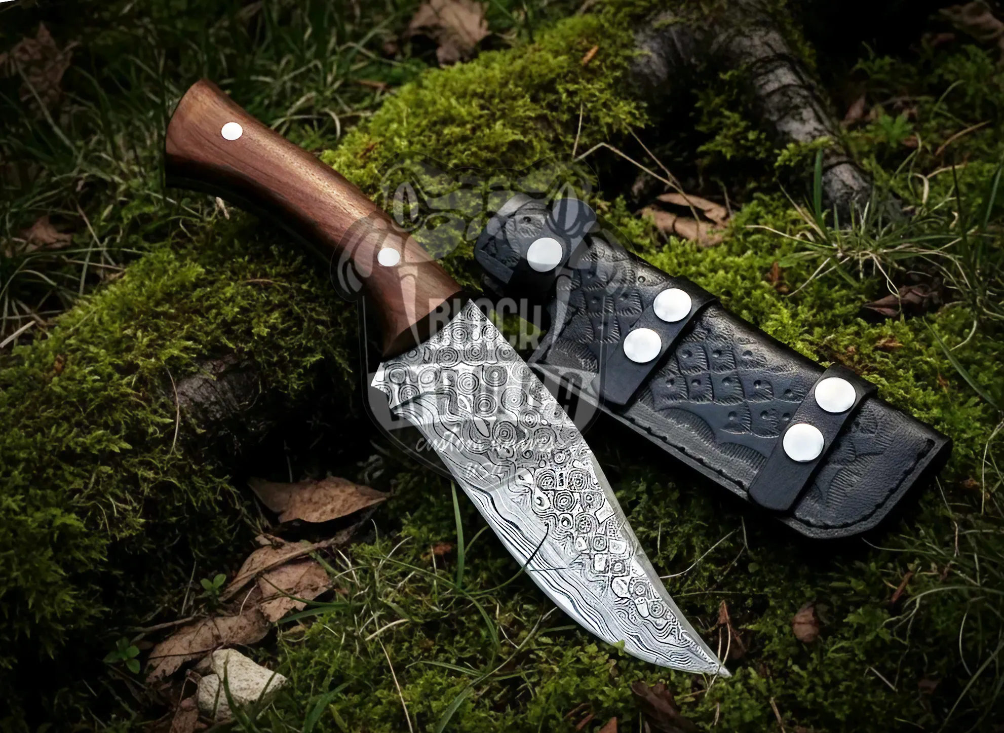 Hunter’s Legacy Handmade Damascus Hunting Knife with Leather Sheath | Camping Bowie Knife | Skinner Knife | BMK-320