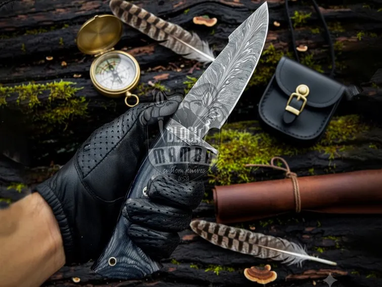 Pathfinder Handmade Feather Damascus Steel Blade Bowie Knife, EDC Knife, Best Birthday & Anniversary Gift, Christmas Gift | BMK-667 - view 3