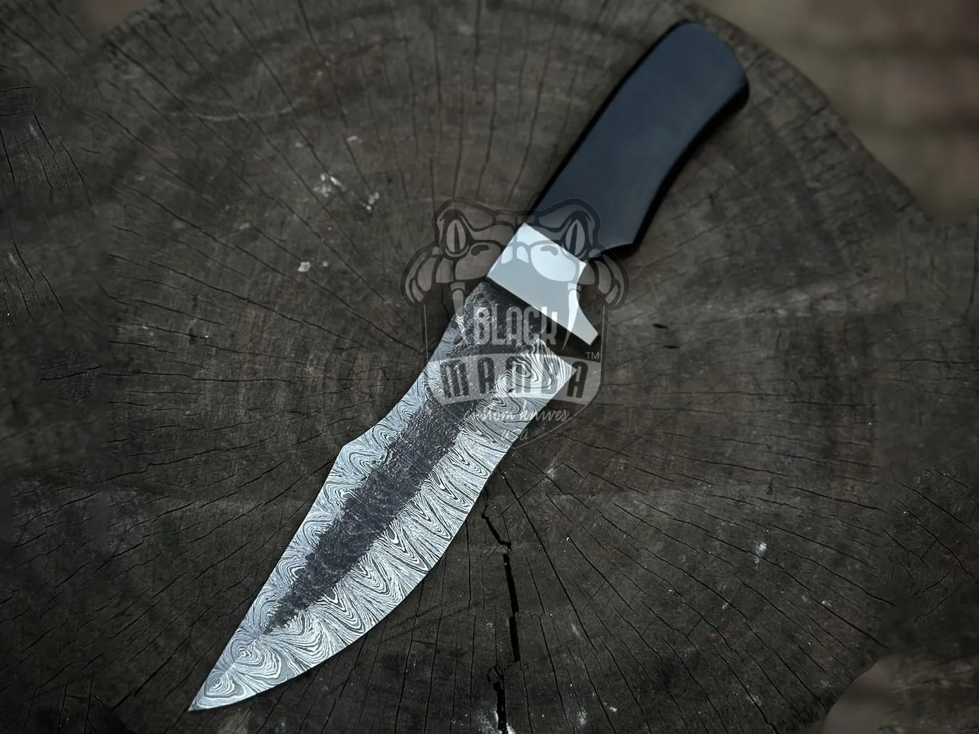 Black Mamba Darkstorm - Damascus Bowie Knife, 12″ Overall